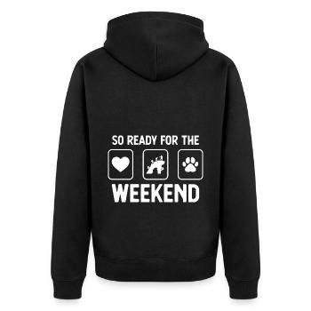 So ready for the weekend - Dog's paw - Burdock - Unisex Premium Organic Zip Hoodie - black - Back - Nico (187cm)