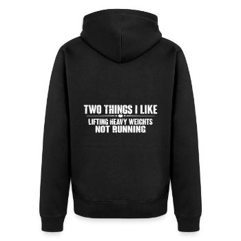 Two Things I Like, Lifting Heavy, Not Running 8 - Unisex Premium Organic Zip Hoodie - black - Back - Nico (187cm)