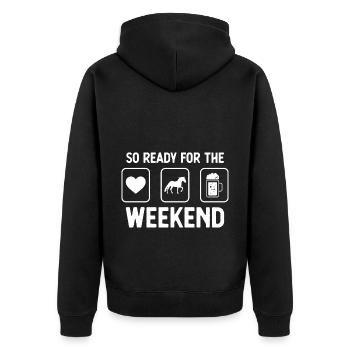 Donc prêt pour le week-end - bière - cheval - - Veste à capuche bio Premium Unisexe - noir - Dos - Nico (187cm)