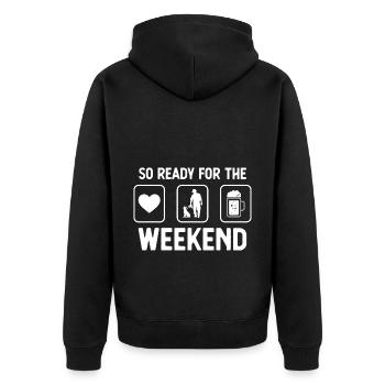 So bereit für das Wochenende - Bier - Mann mit Hun - Unisex Premium Bio Zip Hoodie - Schwarz - Hinten - Nico (187cm)