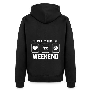 So ready for the weekend - Dog's paw - Cat - Unisex Premium Organic Zip Hoodie - black - Back - Nico (187cm)