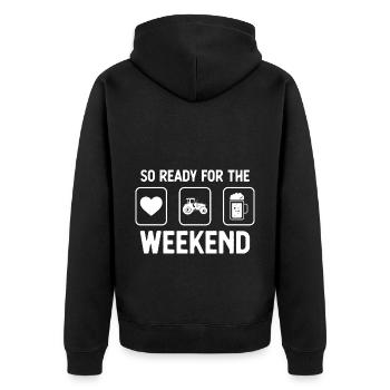 Si prêt pour le week-end - Bière - Conducteur de tracteur - - Veste à capuche bio Premium Unisexe - noir - Dos - Nico (187cm)