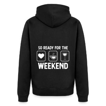 So bereit für das Wochenende - Wein - Kaffee - - Unisex Premium Bio Zip Hoodie - Schwarz - Hinten - Nico (187cm)