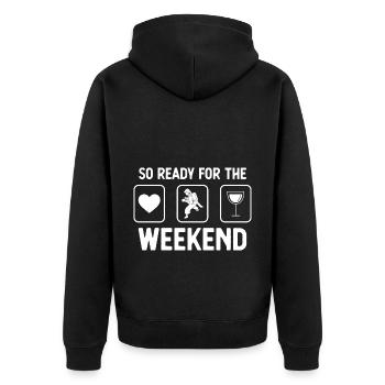 So bereit für das Wochenende - Wein - Feuerwehraut - Unisex Premium Bio Zip Hoodie - Schwarz - Hinten - Nico (187cm)