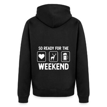 So bereit für das Wochenende - Bier - Hirsch - - Unisex Premium Bio Zip Hoodie - Schwarz - Hinten - Nico (187cm)