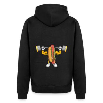 Bodybuilding Hot Dog Fitness Workout Gym - Unisex Premium Organic Zip Hoodie - black - Back - Nico (187cm)