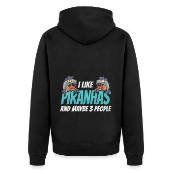 Piranha Geschenk - Unisex Premium Bio Zip Hoodie - Schwarz - Hinten - Nico (187cm)