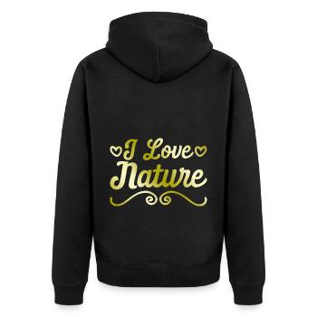 Ich liebe Natur - Unisex Premium Bio Zip Hoodie - Schwarz - Hinten - Nico (187cm)