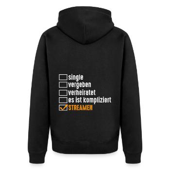 Gaming Zocken Zocker Gamer Streaming Streamer - Unisex Premium Bio Zip Hoodie - Schwarz - Hinten - Nico (187cm)
