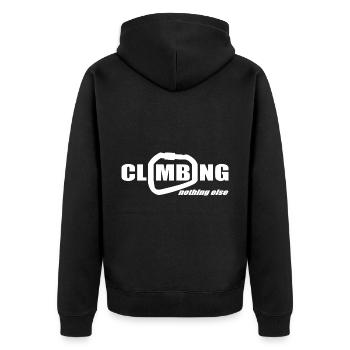 Klettern Boulder Motiv Karabiner Shirt trend - Unisex Premium Bio Zip Hoodie - Schwarz - Hinten - Nico (187cm)