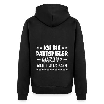 Dartspieler Witz Spruch Darts Dartpfeil Geschenk - Unisex Premium Bio Zip Hoodie - Schwarz - Hinten - Nico (187cm)