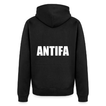 Antifa - Unisex Premium Bio Zip Hoodie - Schwarz - Hinten - Nico (187cm)