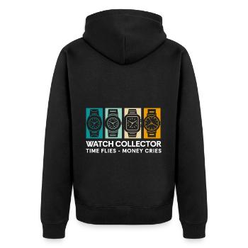Uhr Uhren Luxusuhren Uhrensammlung - Unisex Premium Bio Zip Hoodie - Schwarz - Hinten - Nico (187cm)