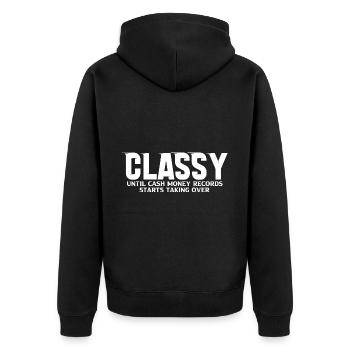 Classy Until Cash Money Records Starts 20 - Unisex Premium Bio Zip Hoodie - Schwarz - Hinten - Nico (187cm)