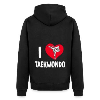 TKD Korean Martial Arts Tae Kwon - Unisex Premium Bio Zip Hoodie - Schwarz - Hinten - Nico (187cm)