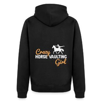 Voltigieren Design und Voltigieren Pferde Designs - Unisex Premium Bio Zip Hoodie - Schwarz - Hinten - Nico (187cm)