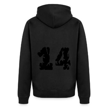 14 Zahl Trikot - Unisex Premium Bio Zip Hoodie - Schwarz - Hinten - Nico (187cm)