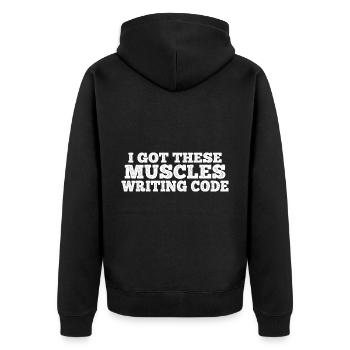 I Got These Muscles Writing Code 7 - Unisex Premium Organic Zip Hoodie - black - Back - Nico (187cm)