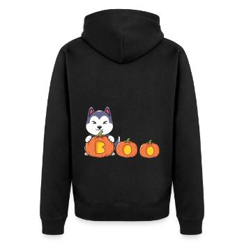 Halloween Hund Kürbis - Unisex Premium Bio Zip Hoodie - Schwarz - Hinten - Nico (187cm)