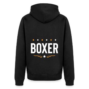 Boxer Boxen Sport - Unisex Premium Bio Zip Hoodie - Schwarz - Hinten - Nico (187cm)