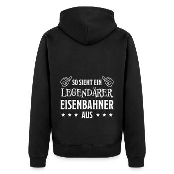 Eisenbahner Spruch Eisenbahn Lokführer Geschenk - Unisex Premium Bio Zip Hoodie - Schwarz - Hinten - Nico (187cm)