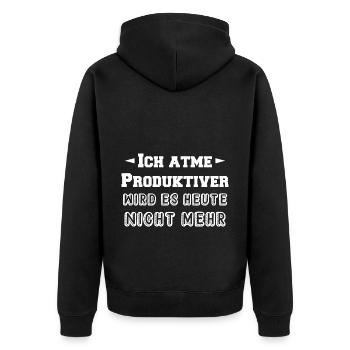 Ich atme Produktiver wird es heute nicht mehr - Unisex Premium Bio Zip Hoodie - Schwarz - Hinten - Nico (187cm)