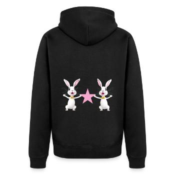 Deux lièvres gardent le rose étoilé - Veste à capuche bio Premium Unisexe - noir - Dos - Nico (187cm)