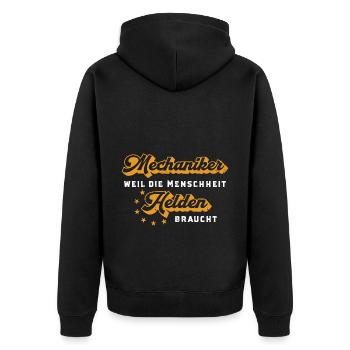 Mechaniker Weil Die Menschheit Helden Braucht - Unisex Premium Bio Zip Hoodie - Schwarz - Hinten - Nico (187cm)