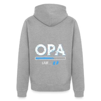 Opa lädt - Unisex Premium Bio Zip Hoodie - Grau meliert - Hinten - Nico (187cm)