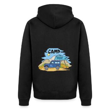 Camping Wohnmobil Vintage im Wohnwagen Caravan - Unisex Premium Bio Zip Hoodie - Schwarz - Hinten - Nico (187cm)