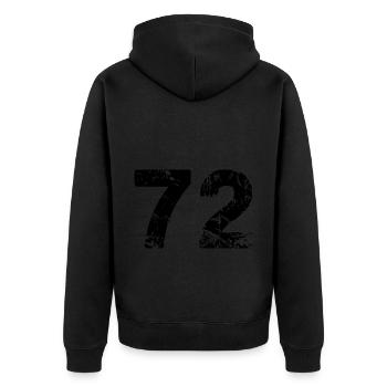 72 Zahl Trikot - Unisex Premium Bio Zip Hoodie - Schwarz - Hinten - Nico (187cm)