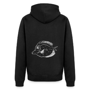 gelber Segelflossendoktorfisch weiß - Unisex Premium Bio Zip Hoodie - Schwarz - Hinten - Nico (187cm)