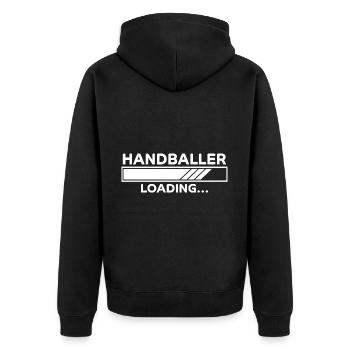 Handball Spruch Sport Lustiges Handballer Geschenk - Unisex Premium Bio Zip Hoodie - Schwarz - Hinten - Nico (187cm)