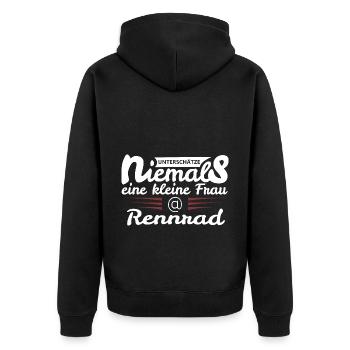 Kleine Frau auf einem Rennrad - Unisex Premium Bio Zip Hoodie - Schwarz - Hinten - Nico (187cm)
