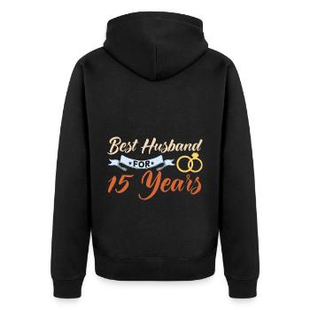 15th Wedding Anniversary Couple Design 15 Years of Marriage - Unisex Premium Organic Zip Hoodie - black - Back - Nico (187cm)