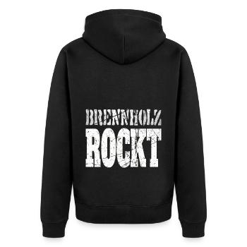 Brennholz Rockt, Handwerk Spruch Kamin Forstwirt - Unisex Premium Bio Zip Hoodie - Schwarz - Hinten - Nico (187cm)