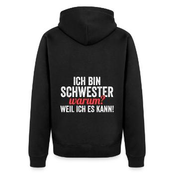 Geschwister Familie Schwestern Schwester - Unisex Premium Bio Zip Hoodie - Schwarz - Hinten - Nico (187cm)