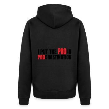 I Put The Pro In Procrastination 7 - Unisex Premium Bio Zip Hoodie - Schwarz - Hinten - Nico (187cm)