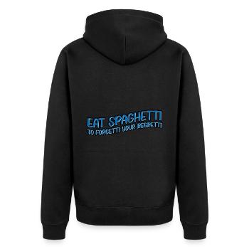 Eat Spaghetti To Forgetti Your Regretti 11 - Unisex Premium Bio Zip Hoodie - Schwarz - Hinten - Nico (187cm)