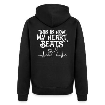 Cat Lover This Is How My Heart Beats - Unisex Premium Organic Zip Hoodie - black - Back - Nico (187cm)