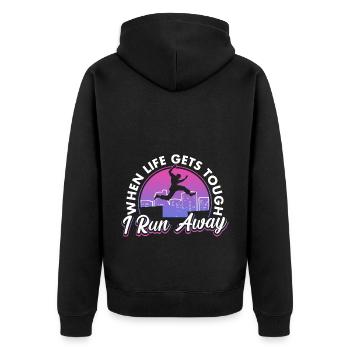 Parkour Freerunning Traceur - Unisex Premium Bio Zip Hoodie - Schwarz - Hinten - Nico (187cm)