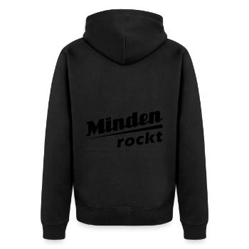 Minden rockt - Textdesign mit Stadtnamen - Unisex Premium Bio Zip Hoodie - Schwarz - Hinten - Nico (187cm)