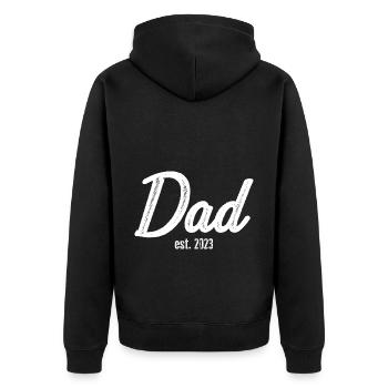 DAD est. 2023 Geschenk Papa werdender Vater 2023 - Unisex Premium Bio Zip Hoodie - Schwarz - Hinten - Nico (187cm)