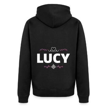 Lucy - Unisex Premium Organic Zip Hoodie - black - Back - Nico (187cm)