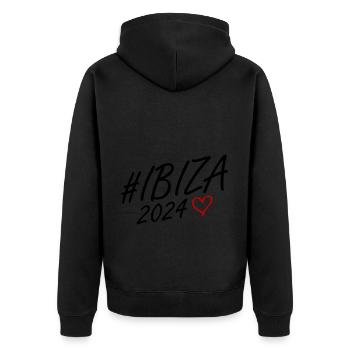 Ibiza 2024 Herz Reise - Unisex Premium Bio Zip Hoodie - Schwarz - Hinten - Nico (187cm)