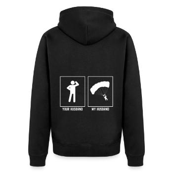 Ihr Ehemann - Mein Ehemann - Gleitschirmfliegen Li - Unisex Premium Bio Zip Hoodie - Schwarz - Hinten - Nico (187cm)