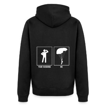 Ihr Mann - Ich - Gleitschirmfliegen Seitenansicht - Unisex Premium Bio Zip Hoodie - Schwarz - Hinten - Nico (187cm)