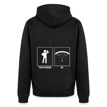 Ihr Ehemann - Ich - Gleitschirmfliegen Design - Unisex Premium Bio Zip Hoodie - Schwarz - Hinten - Nico (187cm)