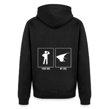 Dein Vater - Mein Vater - Segelfliegen Links - Unisex Premium Bio Zip Hoodie - Schwarz - Hinten - Nico (187cm)