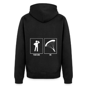Dein Vater - Ich - Gleitschirm Landung - Unisex Premium Bio Zip Hoodie - Schwarz - Hinten - Nico (187cm)